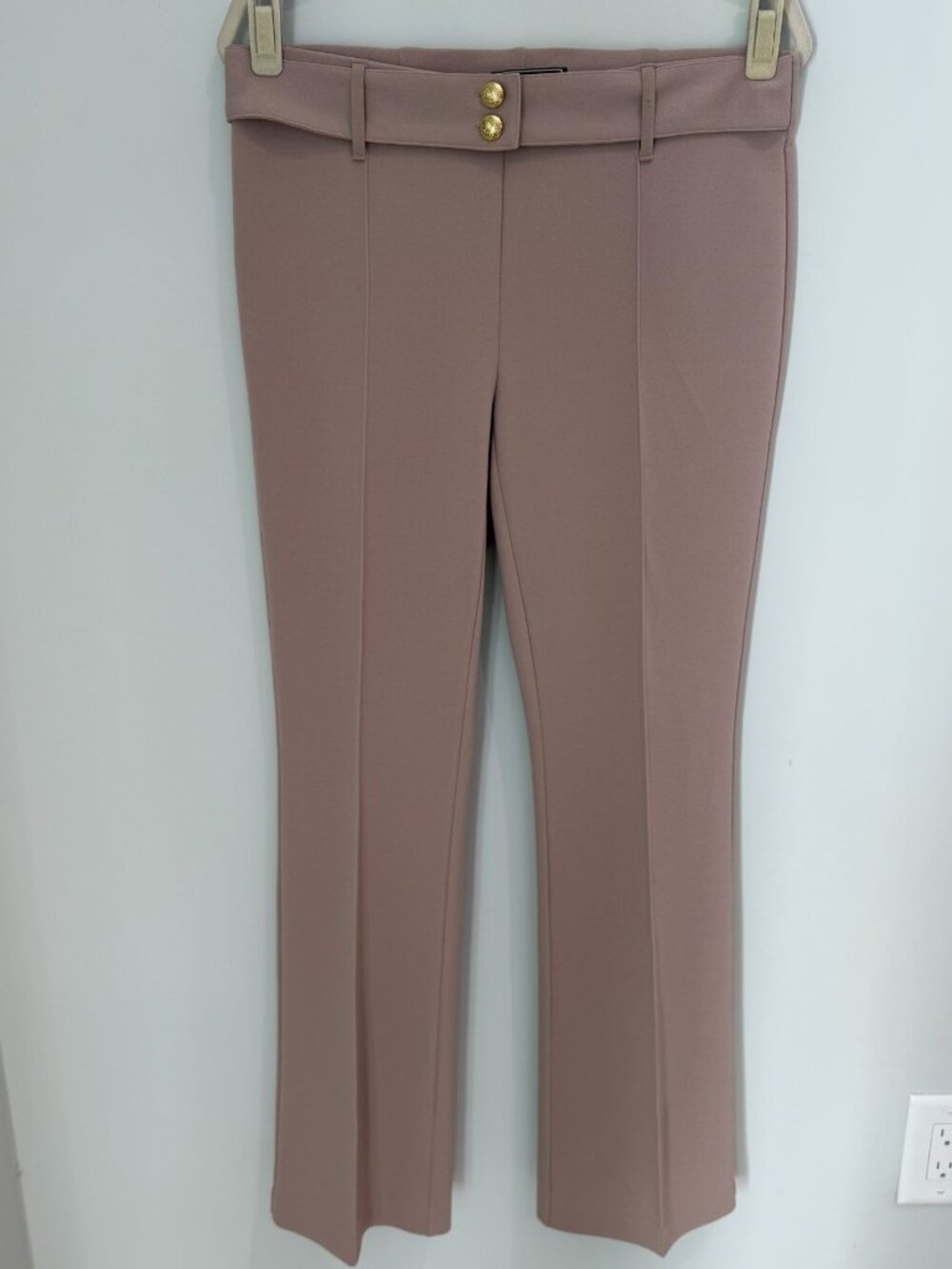 New York Clothing Co. Bootcut Pants | Tan, Size 8, Gold Hardware